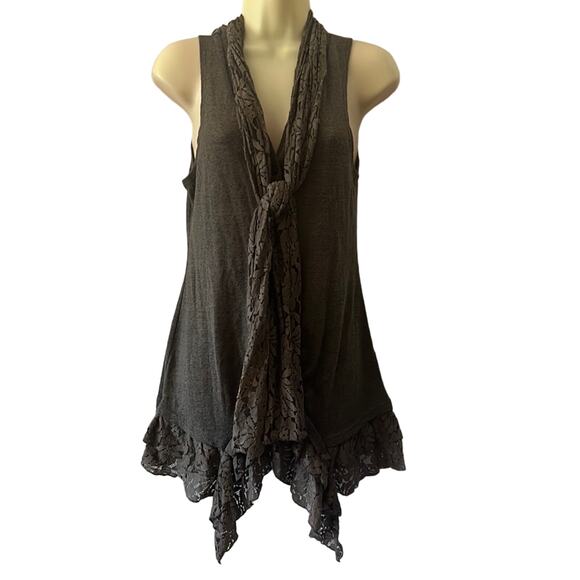 Anthropologie Mine brand Taupe Knit & Lace Vest - Picture 1 of 8